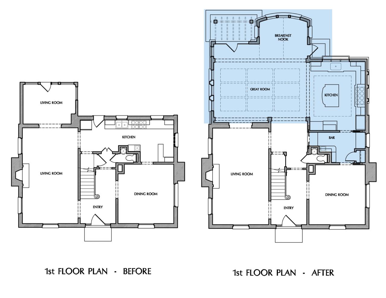Existing floor plan redrawn and remodelled into a clean AutoCAD DWG — before and after