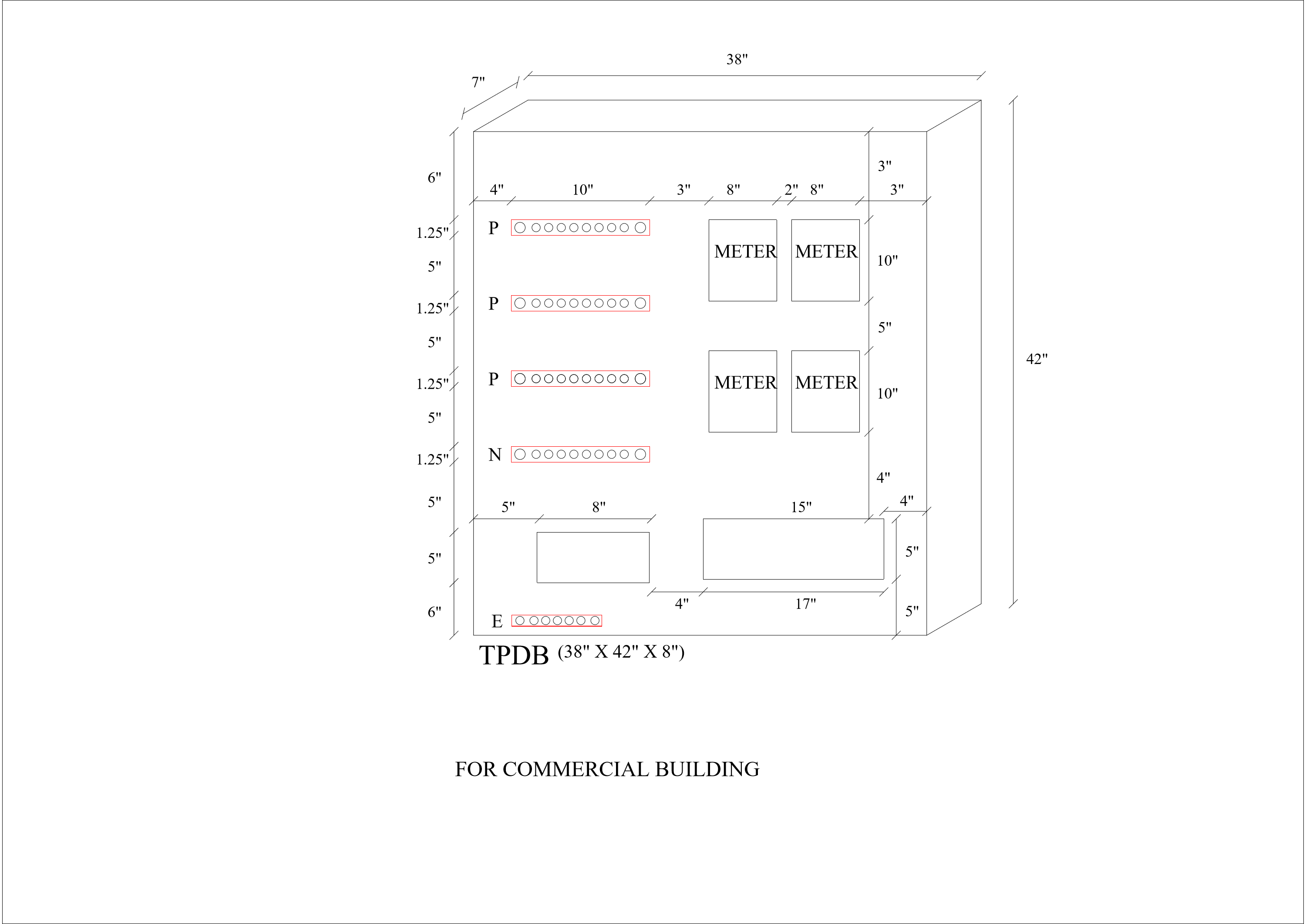 Three-phase distribution board general arrangement drawing for commercial building