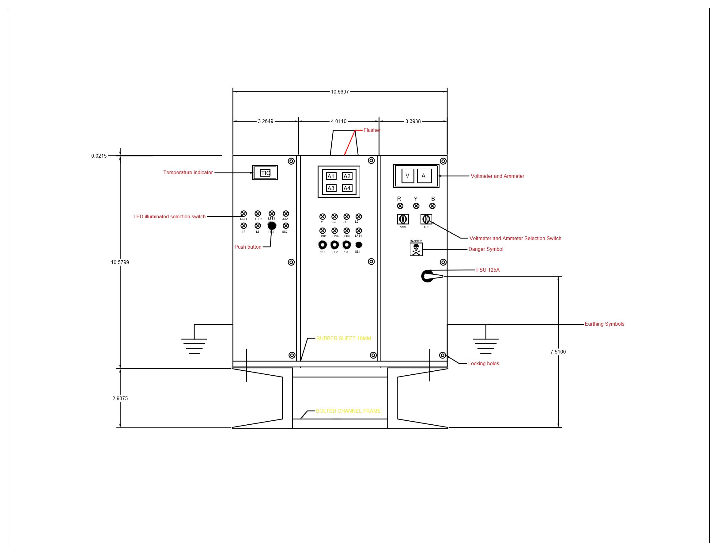 Electrical control panel board general arrangement drawing in AutoCAD